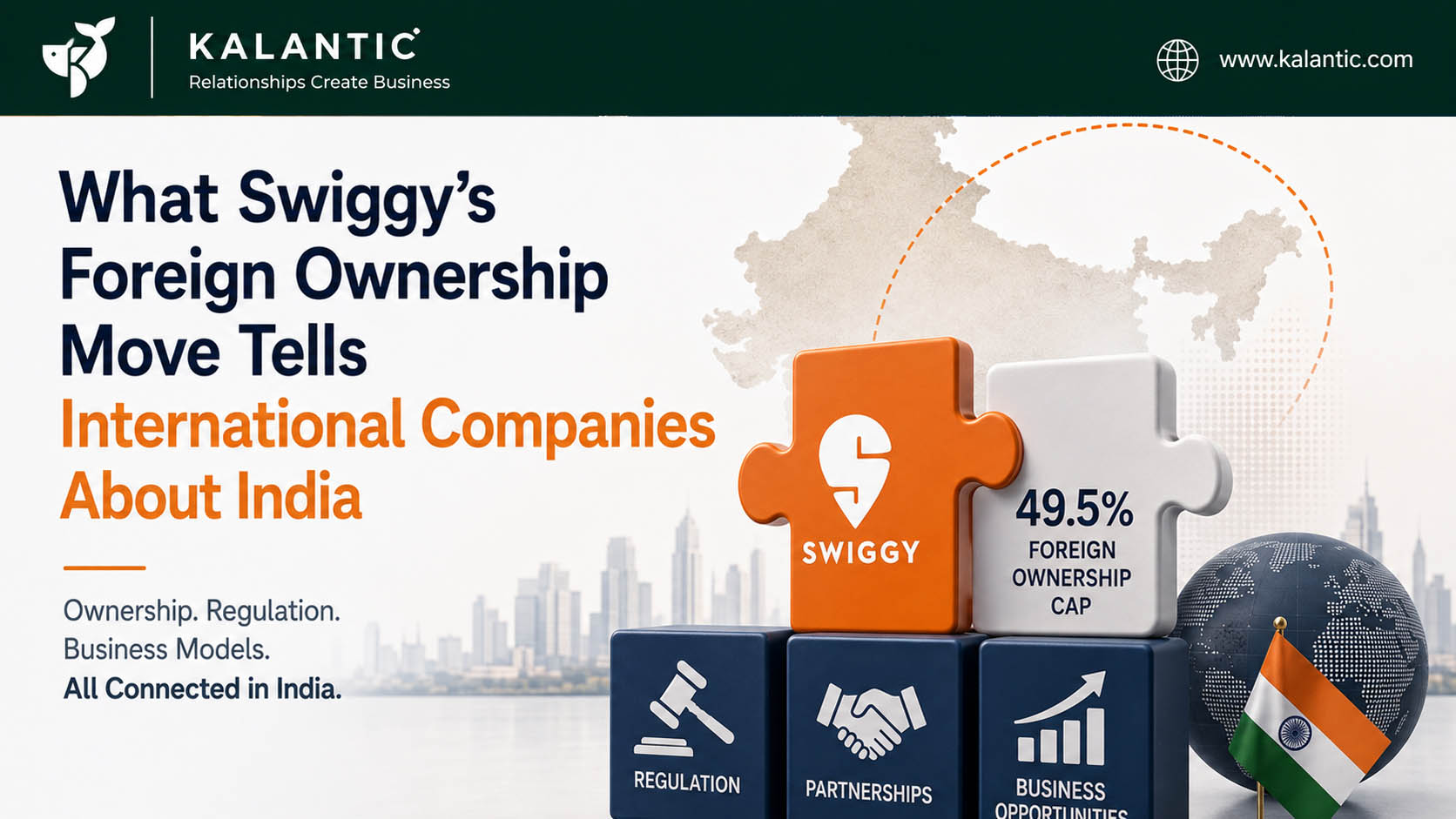 Minimal illustration representing foreign investment and local ownership in the Indian market