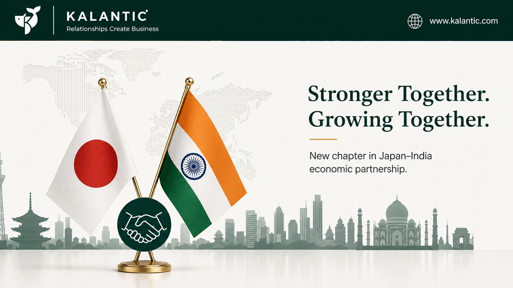 Illustration of Japan and India business partnership representing international companies entering the Indian market